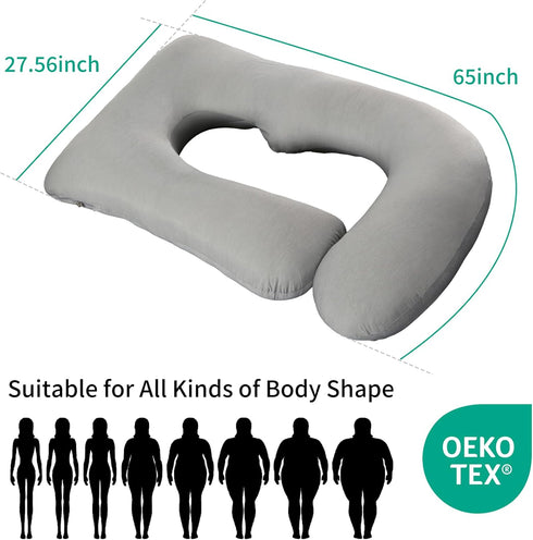 Wodsfay -65 Inch U-Shaped Pregnancy Pillow for Sleeping, Full Body Support for Back, HIPS & Belly Maternity Pillow