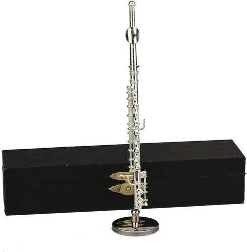 Dselvgvu 5.39") Miniature Flute with Stand and Case Brass Mini Musical Instrument Flute Replica Collectible Figurines