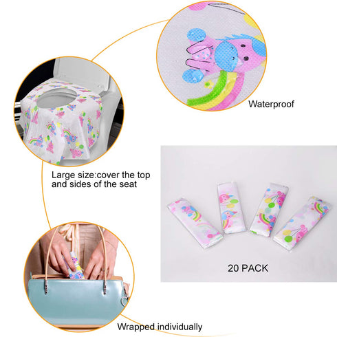 PAPERKIDDO 20 Pack Set Disposable Toilet Seat Covers Pink Unicorn Design Waterproof Potty Training Seat Cover Extra