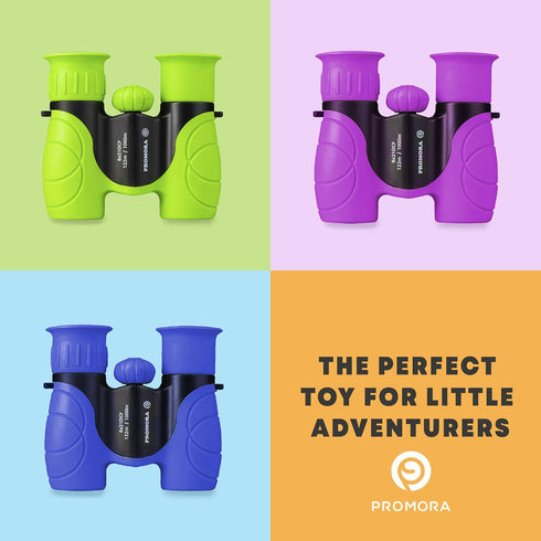 Promora Binoculars for Kids, Set with Magnifying Glass & Compass, Purple, for Ages 3-12