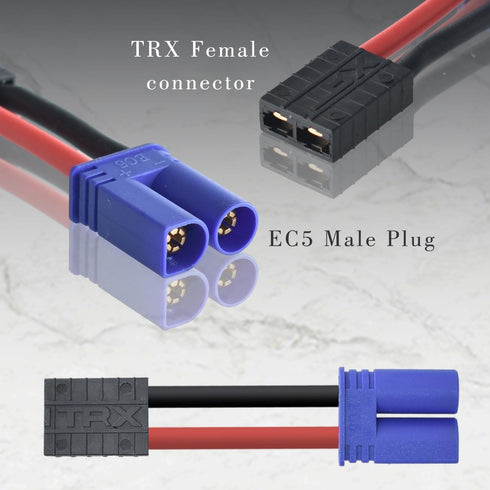 2 Pair RC LiPo Battery Connector Adapter for TRX/Traxxas Lipo Battery Plug to EC5 Male Female Connectors