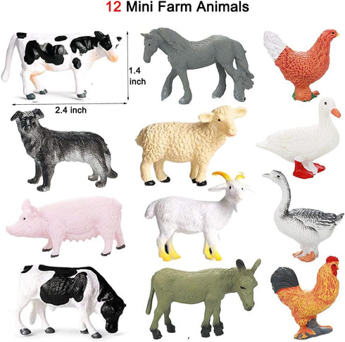 Realistic Farm Animal Figures Toys, 44 Pcs Plastic Playset with Mini Farm Animal Cake Toppers for Kids