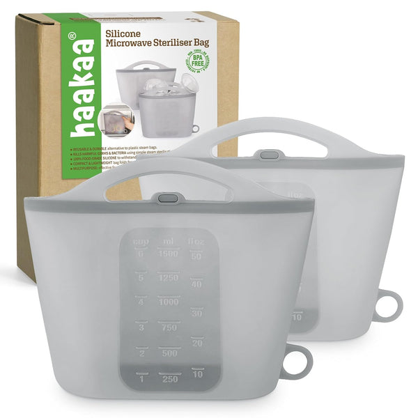 Haakaa On-The-Go Silicone Microwave Steam Sterilizer Bags for Travel, 50oz/1500mlReusable Silicone Steaming
