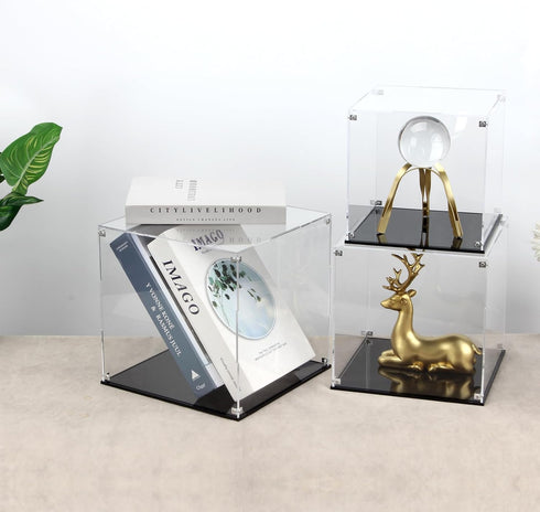 KCGANI Countertop 10x10x10Inch Self-Assembly Acrylic Clear Display Case, Sturdy Acrylic Display Box Cube Collectibles