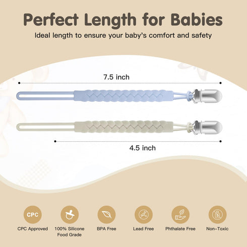 Pack 6 TenderBabe Silicone Pacifier Clip for Baby Boys and Girls, of Soft Flexible Paci Binky Clips with One-Piece