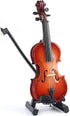 Dselvgvu Wooden Miniature Violin with Stand, Bow, and Case, Mini Musical Instrument Dollhouse Model Ornament Home