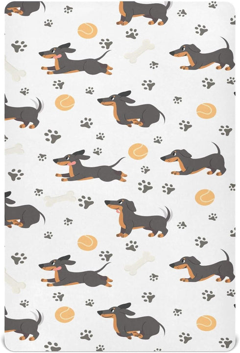 KICPOAY Fitted Crib Sheets Dachshund with Dog Paws Stretchy Portable Playard Sheets for