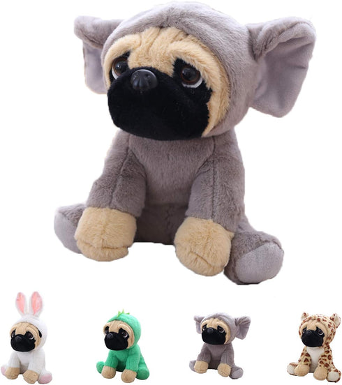 Cute Pug Stuffed Animal Cosplay as Gray Elephant Plush Toy, 12 Inch Soft Pug Dog Toy for Kids