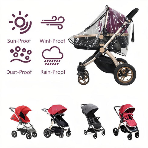 Summer Stroller Rain Cover, PVC Universal Clear Baby Travel Weather Shield for Waterproof Windproof Dustproof Pram