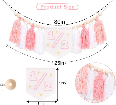 1/2 Tassels,6 Daisy Birthday High Chair Banner - Girls Half Birthday Party Decorations,Boho Daisy Highchair Banner
