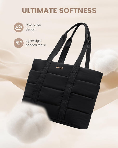 15.6inch LOVEVOOK Diaper Bag Tote, Puffer Baby Diaper Bag Waterproof Travel Diaper Tote with Changing Pad Pacifier Case