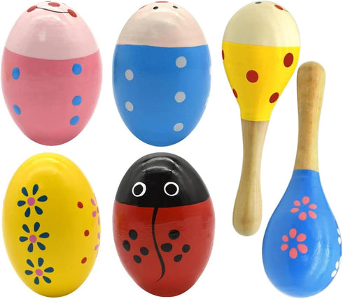 Wooden Easter Eggs Shakers Toys, Maracas Kids Hand Percussion Shakers for Party Favors, 4 Pack Easter Eggs with Shaker