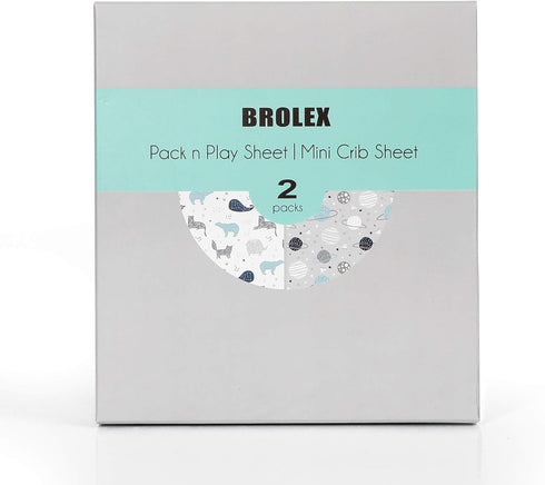 Pack Set 2 Pack n Play Stretchy Fitted Playard Sheet BROLEX Portable Mini Crib Sheets,Convertible Playard Mattress