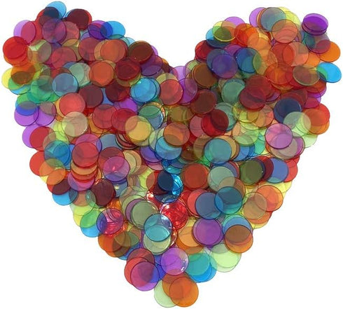 500 Pieces 3/4 inch Transparent Bingo Counting Chips, 6 Color with Bag
