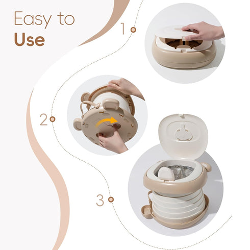 Travel Potty Seat for ToddlerFoldable Car Potty for Toddler, Portable Toilet Seat for Kids with Potty Liners, Absorbent
