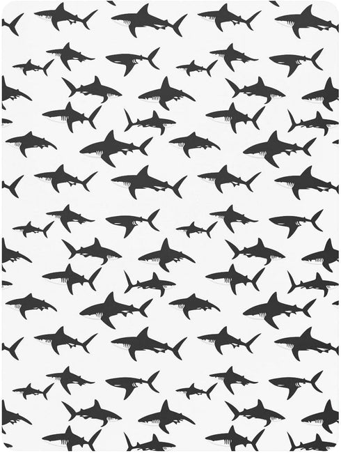 miaozhen 1 Pack 52x28 Cotton Baby Crib Sheets for Boys Girls Comfy Breathable Shark Silhouette Black and White Crib