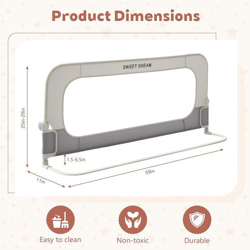 Lavilefora 59in Bed Rail for Toddlers, Folding Toddler Bed Rail Guard with Reinforced Anchor System & Sturdy Metal