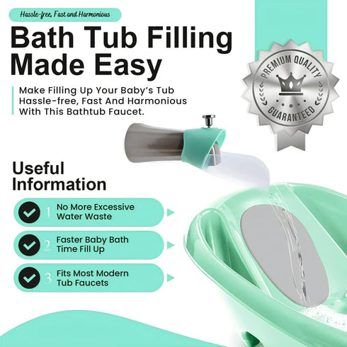 Bath Helper - Bath Tub Faucet Extender, Guides Water Directly from Faucet to Baby Bath Tub Without Splashing (Green)