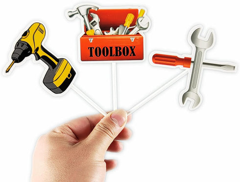 The DaPai 24 Pack Toolbox Hammer Tools Themed Cupcake Toppers Cake Decorations Handyman Plier Screwdriver Drill Wrench