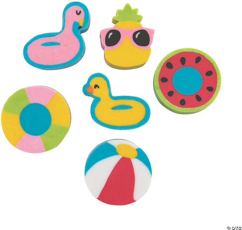 Mini Pool Party Eraser Assortment, Bulk set of 300 Pieces for Stationery Party Favors and Classroom Giveaways