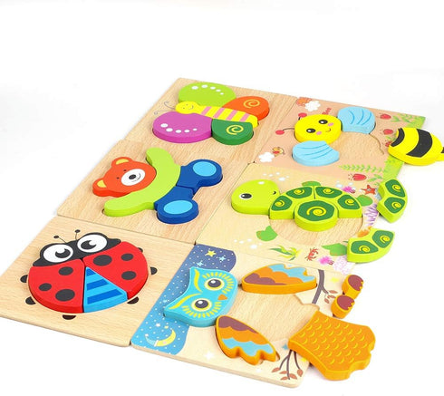 Toddler Wooden Jigsaw Puzzles, Animals Puzzles for 1 2 3 Year Old Girls Boys, Educational Toys for Colors & Shapes