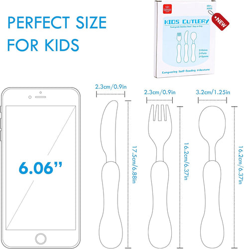 Lehoo Castle Toddler Utensils, 6pcs Safety Stainless Steel Fork Spoon Knife Set, Children Flatware Set (Black)