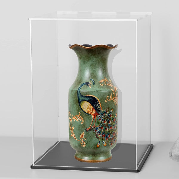 HEMYLU Acrylic Box with Matt Black Base, Simple Self-Assembly Clear Acrylic Display Case,