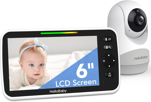 HelloBaby 6IPS Large Screen, Video Baby Monitor with Upgraded 4000mAh Battery, 2-Way Talk,