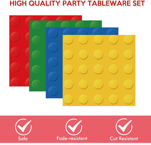80PCS Building Blocks Themed Birthday Party Decorations, Building Bricks Tableware, Party Paper Plates Napkins,