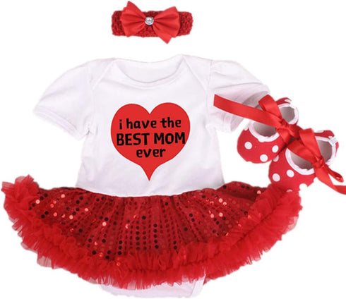 Reborn Baby Doll Clothes Outfit for 20-23 Inch Reborns, Matching Clothing Headband, Red Heart Tutu Dress