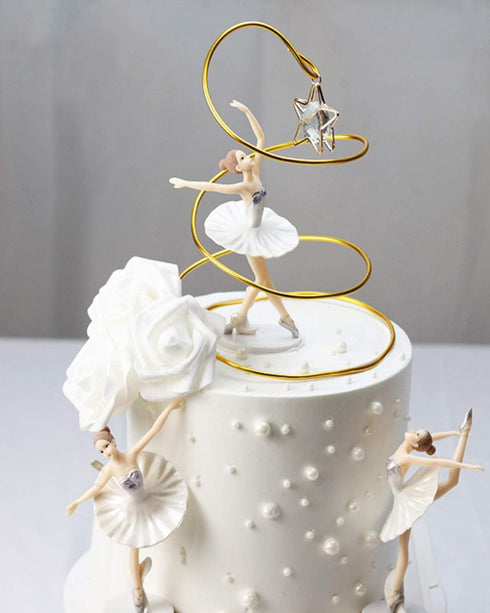 HYSTYLE 3 Pcs White Dancing Ballerina Girl Figurine Playset Doll Toy for Cake Toppe Plant Pot Craft Decoration
