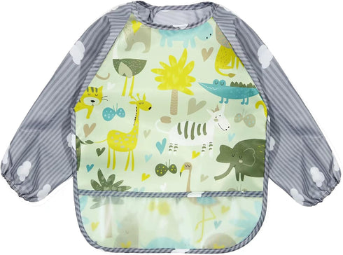 (3 Pack 6-36 PandaEar Long Sleeve Bibs| Waterproof Full Sleeve Bib for Baby Infant Toddler Months