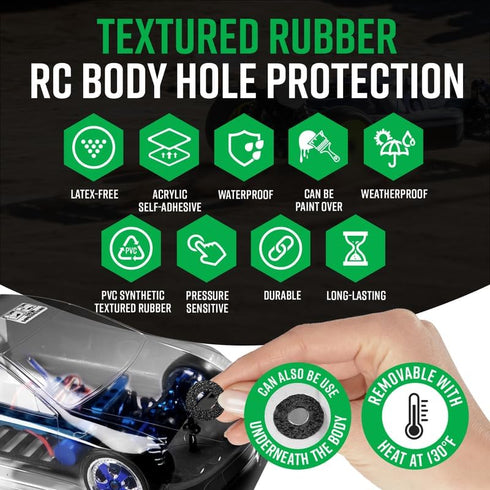 RC Body Mounts Hole Protection Kit, 8 Pieces Self-Adhesive Textured PVC Rubber Washers, Black