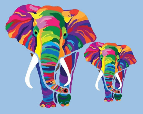 Elftoyer Paint by Numbers for Kids & Adults, DIY Canvas Painting Gift Kits, Colorful Elephants 16 x 20 inch