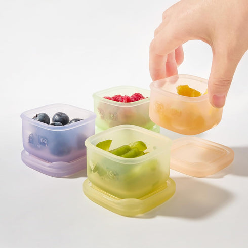 4pk 2 oz 60 ml) Olababy Clear Sense Silicone Storage Containers for Baby Food, Snacks, Formula, Puree, Sauce & More |