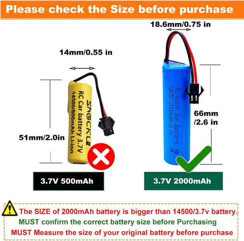 funkawa 2000mAh (1200mAh 3.7V SM-2P -(2 -Pack) RC Car Battery Upgraded), Shockli Remote Control Rechargeable Battery