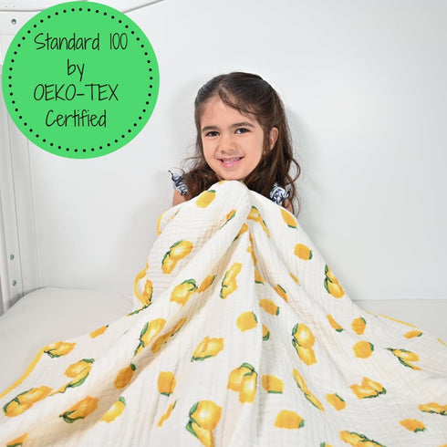 100% 47 47 Inches 6 LollyBanks Muslin Baby Quilt, Cotton Baby Blanket for Boys and Girls, Large x Versatile Crib