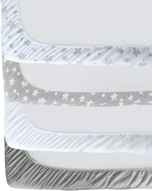 4 Pack, Set, Crib Sheets for Boys or Girls Fitted Crib Sheet for Standard Size Crib and Toddler Mattresses, Soft