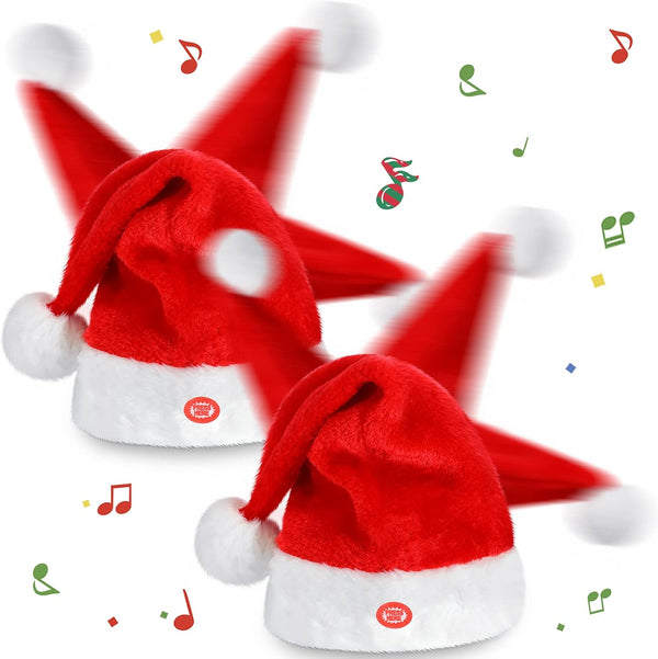 Janmercy 2 Pcs Singing and Dancing Christmas Hat Electric Swing Moving Santa