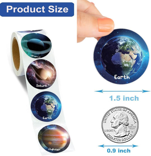 600Pcs 1.5 Inch Planet Solar System Stickers Roll for Kids Round Space Stickers for Boys Girls Solar System Party