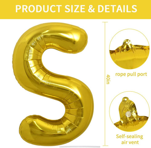 TONIFUL 40 Inch Large Gold Letter S Balloons, Helium-Filled Mylar Big Balloons for Birthday & Anniversary Celebrations