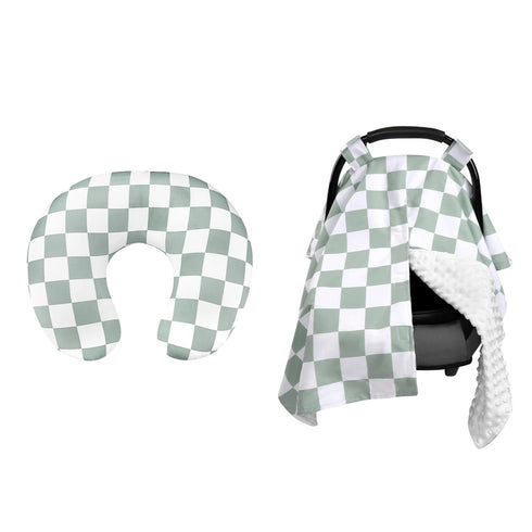 Nursing Pillow Cover, Baby Car Seat Cover for Boys Girls, Green Checkered