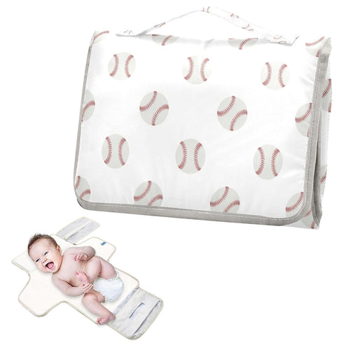 CHUROUSY White Baseball Portable Diaper Changing Pad with Wipes Holder, Vintage Sport Foldable Baby Diaper Changer