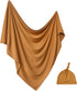 Newborn Swaddle Blanket with Hat Set - Hospital Receiving Blankets for Girls Boys (Copper, 35"*35")