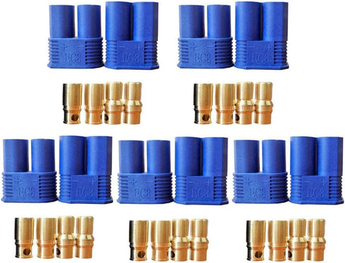 5 Pairs EC8 Banana Plug Connectors, 8.0mm Gold Bullet Connector for RC ESC LIPO Battery Device Electric Motor