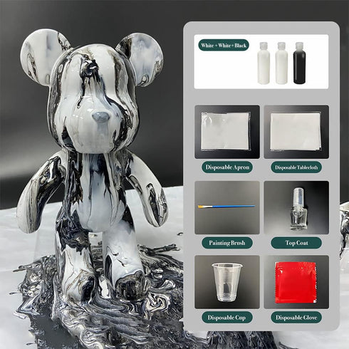 SOUFEEL DIY Fluid Bear Painting Kit, Teddy Bear Creative Home Decoration Handmade Doll for Birthday Gift