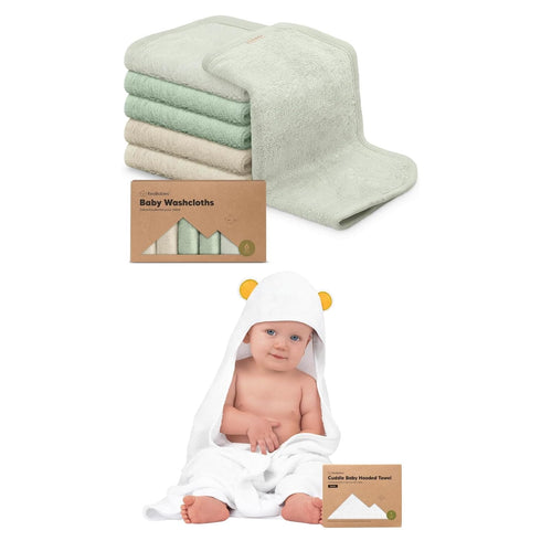 KeaBabies Baby Washcloths and Baby Hooded Towel - Soft Baby Wash Cloths
