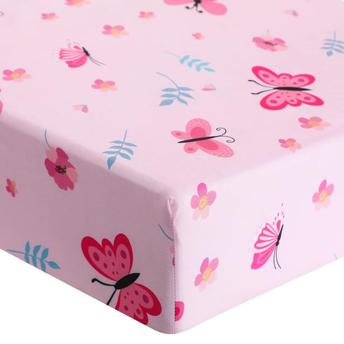 3 Set Sets Tudomro Pieces Butterfly Nursery Crib Bedding for Girls, Standard Size Bedding with Comforter Fitted Sheet