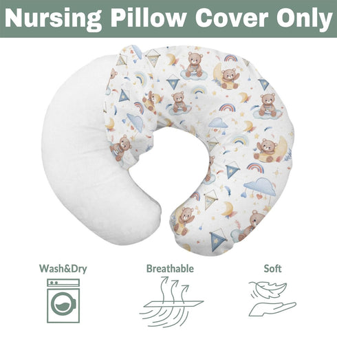 Watercolor Bear Rainbow Blue Baby Nursing Pillow Covers for Boy Cute Bears Moon Stars Clouds Nursing Slipcovers