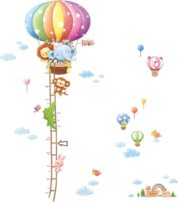 DECOWALL BS-1606 Animal Hot Air Balloon Growth Chart - Kids Wall Stickers, Peel and Stick Removable Decals